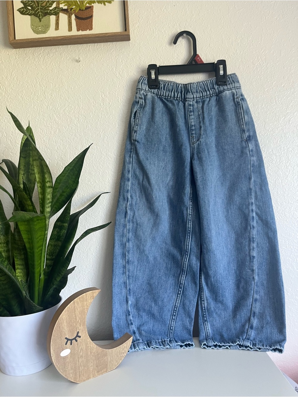 Zara Light Blue Elastic-Waist Wide Leg Jeans